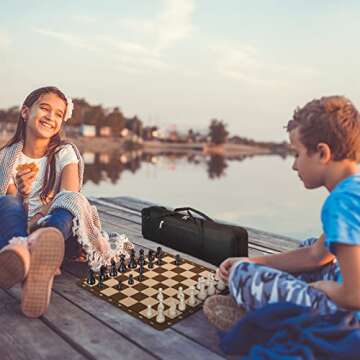 LEAP Chess Bag Only for Chess Sets Convenient Carrying Bag with Four Store Part for Roll-up Chess Board Chess Pieces Chess Clock, as Replacement of Chess Sets Great for Traveling or Camping