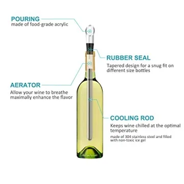 Wine Chiller, 3-in-1 Stainless Steel Wine Bottle Cooler Stick - Rapid Iceless Wine Chilling Rod with Aerator and Pourer - The Best Wine Accessories Gift