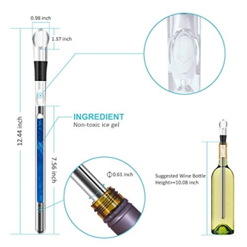 Wine Chiller, 3-in-1 Stainless Steel Wine Bottle Cooler Stick - Rapid Iceless Wine Chilling Rod with Aerator and Pourer - The Best Wine Accessories Gift