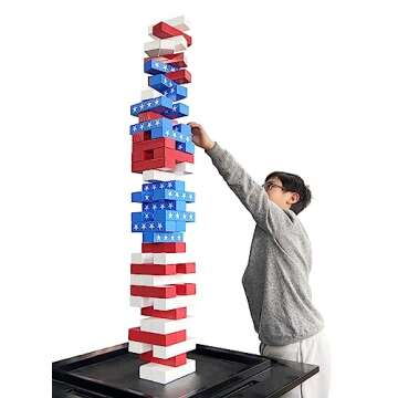 SPORT BEATS Flag Large Tower Game Outdoor Games 54 Blocks Stacking Game Includes Carry Bag