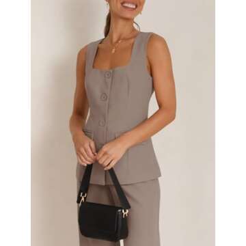 Tankaneo Women's Single Breasted Vests Square Neck Sleeveless Slim Fitted Work Office Waistcoats