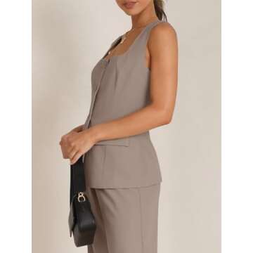 Tankaneo Women's Single Breasted Vests Square Neck Sleeveless Slim Fitted Work Office Waistcoats