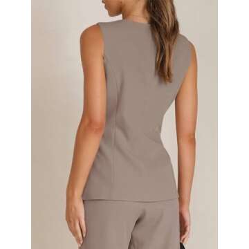 Tankaneo Women's Single Breasted Vests Square Neck Sleeveless Slim Fitted Work Office Waistcoats