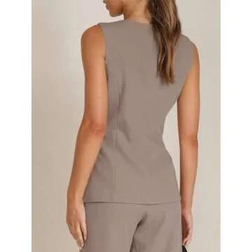 Tankaneo Women's Single Breasted Vests Square Neck Sleeveless Slim Fitted Work Office Waistcoats