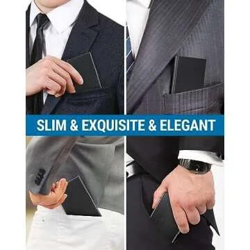 MaxGear Metal Business Card Holder for Men & Women, Professional Stainless Steel Card Case for Business Cards, Slim Purse Name Cards Holders Wallet with Interior Lining, Buckle Style Shut, Black