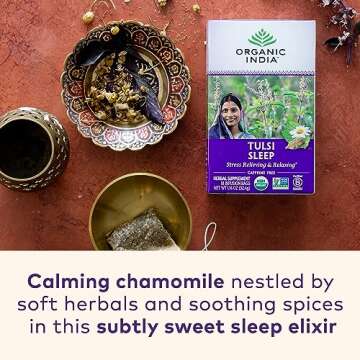 ORGANIC INDIA Tulsi Sleep Herbal Tea - Holy Basil, Ashwagandha, Chamomile, Night Time Tea for Bedtim...