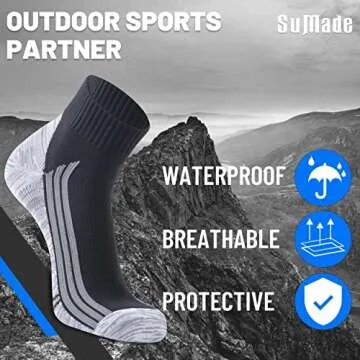 SuMade Waterproof Hiking Socks,Womens Mens Rainy Day Water Resistant Athletic Lightweight Breathable Dry Fit Anti-blister Cushioned Trekking Cycling Socks 1 Pair (Black,Small)