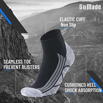 SuMade Waterproof Hiking Socks,Womens Mens Rainy Day Water Resistant Athletic Lightweight Breathable Dry Fit Anti-blister Cushioned Trekking Cycling Socks 1 Pair (Black,Small)