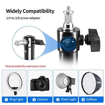 Selens Wall Mount Boom Arm with Triangle Base, Max Length 51inches/130cm Adjustable Camera Mount Up to 4.26ft for Photography Studio Video Strobe Flash, Ring Light, Softbox, Umbrella Reflector etc.