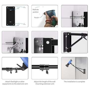 Selens Wall Mount Boom Arm with Triangle Base, Max Length 51inches/130cm Adjustable Camera Mount Up to 4.26ft for Photography Studio Video Strobe Flash, Ring Light, Softbox, Umbrella Reflector etc.