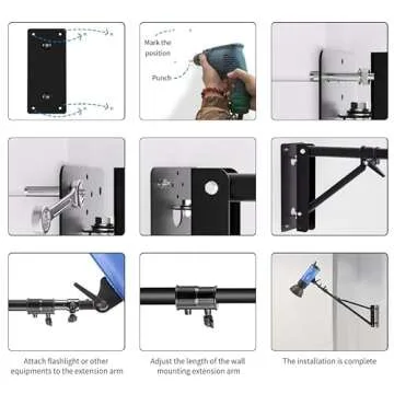 Selens Wall Mount Boom Arm with Triangle Base, Max Length 51inches/130cm Adjustable Camera Mount Up to 4.26ft for Photography Studio Video Strobe Flash, Ring Light, Softbox, Umbrella Reflector etc.