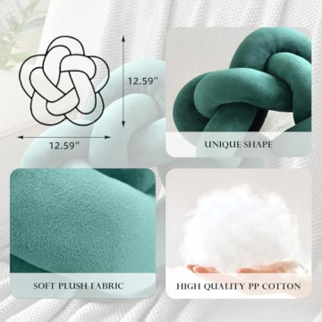 Wadser Knot Plush Throw Pillow Handmade Knotted Star Pillow Soft Sofa Lumbar Cushion Stuffed Ball Pillow Home Office Children Room Decor, Emerald Green