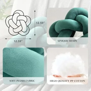 Wadser Knot Plush Throw Pillow Handmade Knotted Star Pillow Soft Sofa Lumbar Cushion Stuffed Ball Pillow Home Office Children Room Decor, Emerald Green