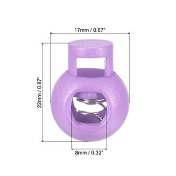 PATIKIL Cord Locks, 100 Pack Ball Spring Toggle Stopper for Drawstring Bag Shoelaces, Light Purple