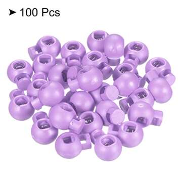PATIKIL Cord Locks, 100 Pack Ball Spring Toggle Stopper for Drawstring Bag Shoelaces, Light Purple