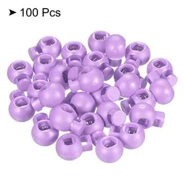 PATIKIL Cord Locks, 100 Pack Ball Spring Toggle Stopper for Drawstring Bag Shoelaces, Light Purple