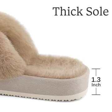 Comwarm Women's Cozy Cross Band Fuzzy Slippers 7-8