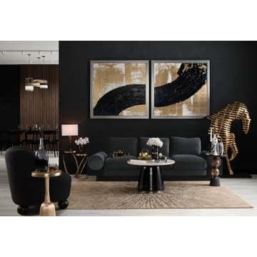 Artistic Split Canvas Abstract Artwork Set in Black and Gold