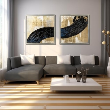 Artistic Split Canvas Abstract Artwork Set in Black and Gold