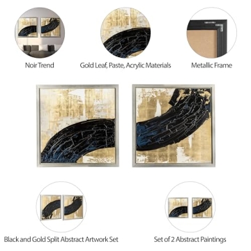 Artistic Split Canvas Abstract Artwork Set in Black and Gold