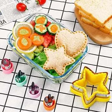 KRLIFCSL Sandwich Cutter and Sealer Set for Kids, Cookie Cutters Vegetable Fruit Biscuit Cutters for Baking,Dinosaur,Heart,Square,Circle & Star Shapes, DIY Cookie Cutters Gifts (23 Pcs)