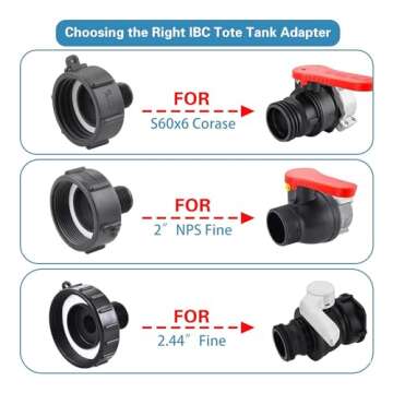 275 330 IBC Tote Adapter, Food Grade IBC Drain Adapter,Water Hose Male Adapter for Garden Hose,2" coarse Thread X Male 3/4" G Hose+2" Fine Thread+2.44" Fine Thread