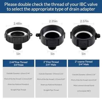 275 330 IBC Tote Adapter, Food Grade IBC Drain Adapter,Water Hose Male Adapter for Garden Hose,2" coarse Thread X Male 3/4" G Hose+2" Fine Thread+2.44" Fine Thread