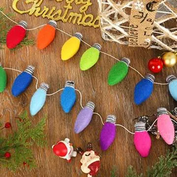 Whaline Christmas Felt Garland with 12 Colorful Bulbs