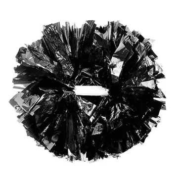 Hooshing 2 Pack Pom Poms Cheerleading Black Metallic with Baton Handle for Cheerleader Sports Dance ...
