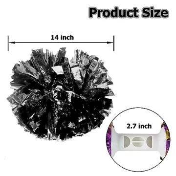 Hooshing Black Metallic Cheerleader Pom Poms for All Ages