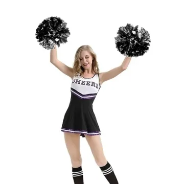 Hooshing Black Metallic Cheerleader Pom Poms for All Ages