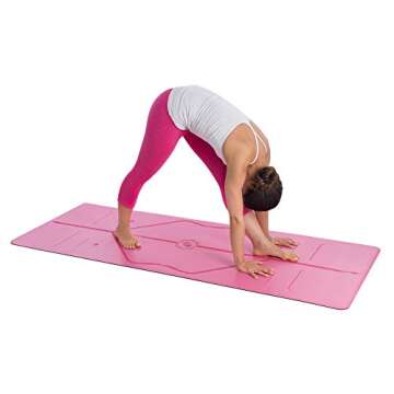 Liforme Original Yoga Mat – Free Yoga Bag Included - Patented Alignment System, Warrior-like Grip, Non-slip, Eco-friendly, sweat-resistant, 4.2mm thick mat for comfort - Pink