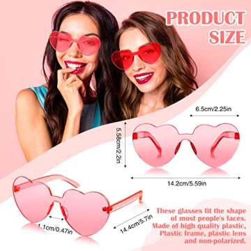 TOODOO 4 Pack Heart Shaped Sunglasses Rimless Candy Color Eyewear Valentines Halloween Accessories(P...