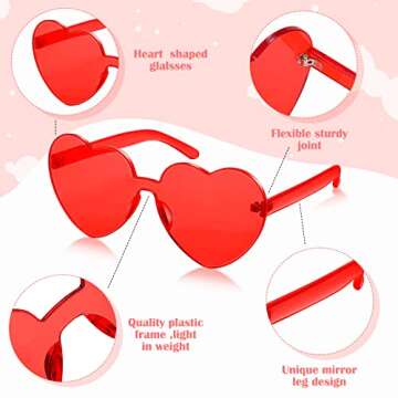 TOODOO 4 Pack Heart Shaped Sunglasses Rimless Candy Color Eyewear Valentines Halloween Accessories(Pink Series)