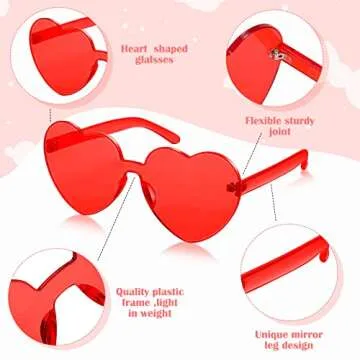 TOODOO 4 Pack Heart Shaped Sunglasses Rimless Candy Color Eyewear Valentines Halloween Accessories(Pink Series)