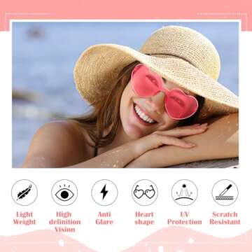 TOODOO 4 Pack Heart Shaped Sunglasses Rimless Candy Color Eyewear Valentines Halloween Accessories(Pink Series)