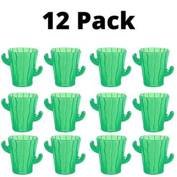 4E's Novelty Cactus Shot Glasses (12 Pack) - Hard Plastic 2oz