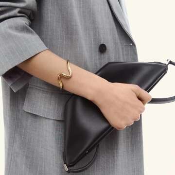 Hey Harper Gold Wave Cuff Bracelet - Trendy Waterproof Minimalist Gift for Women