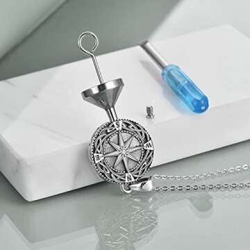 URONE Urn Necklace for Ashes - 925 Sterling Silver Viking Compass Cremation Jewelry