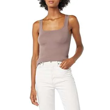 Amazon Essentials Women's Slim Fit Square Neck Tank - Pack of 2, Light Beige/Dark Taupe, Medium
