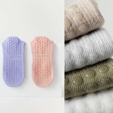 SpringPlus 3 Pairs Grip Socks for Women Non Slip Yoga Socks for Pilates Barre Ballet Dance Barefoot Home