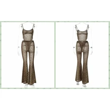 RISCUYY Cheetah Print Set Stylish Two-Piece Sexy Outfit for Women