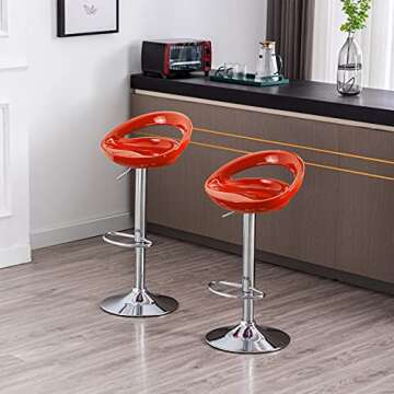 DUHOME Set of 2 ABS Barstool Adjustable Swivel Bar Chairs 2 PCS for Kitchen Island Pub Bar (Orange ABS)