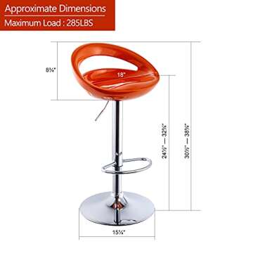 DUHOME Set of 2 ABS Barstool Adjustable Swivel Bar Chairs 2 PCS for Kitchen Island Pub Bar (Orange ABS)