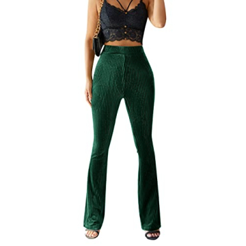 Floerns Women's Velvet Flare Leg Palazzo Pants Forest Green