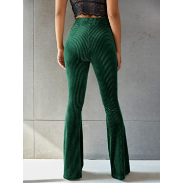 Floerns Women's Velvet Flare Leg Palazzo Pants Forest Green