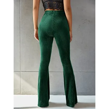 Floerns Women's Velvet Flare Leg Palazzo Pants Forest Green