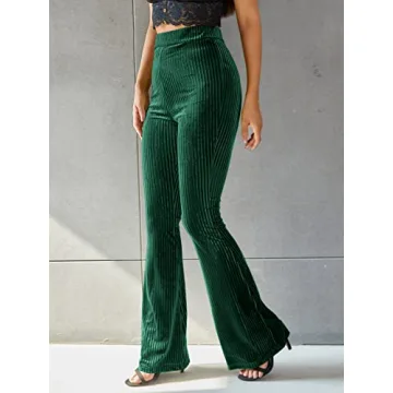 Floerns Women's Velvet Flare Leg Palazzo Pants Forest Green