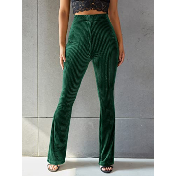 Floerns Women's Velvet Flare Leg Palazzo Pants Forest Green