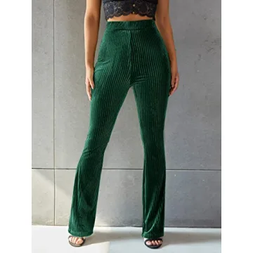 Floerns Women's Velvet Flare Leg Palazzo Pants Forest Green